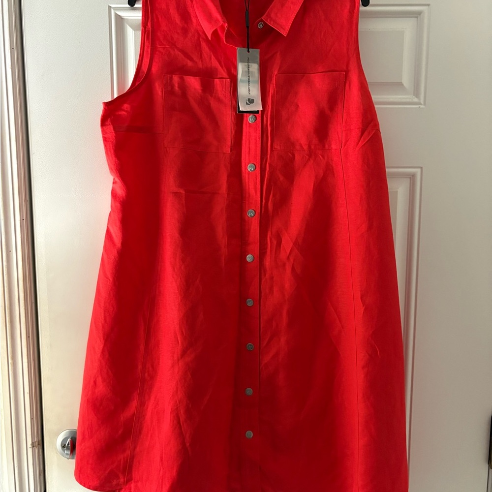 Sleeveless Red Button-Down Dress